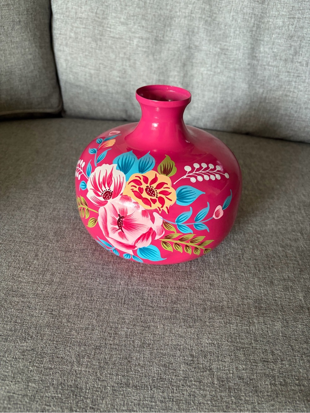 Bright Pink Floral Hand-Painted Vase - Home Accents